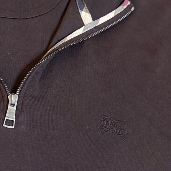 Burberry Brit XXL Cigar Brown Tartan Novacheck Trim 1/4 Zip Roadster Sweater - Picture 13 of 16